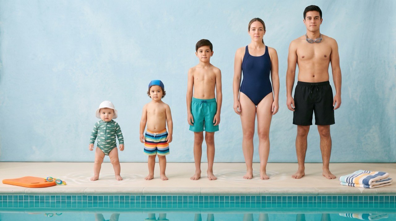 Children of different ages at swimming lessons in Singapore with 02H Swim School